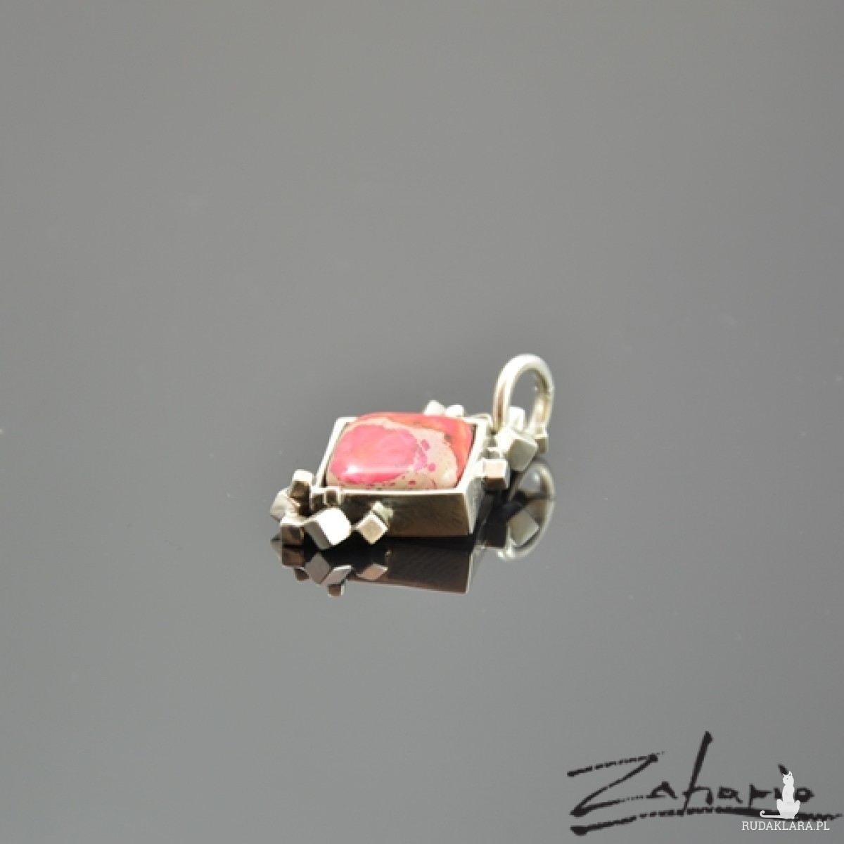 Wisiorek Jaspis Różowy Srebro Zahario